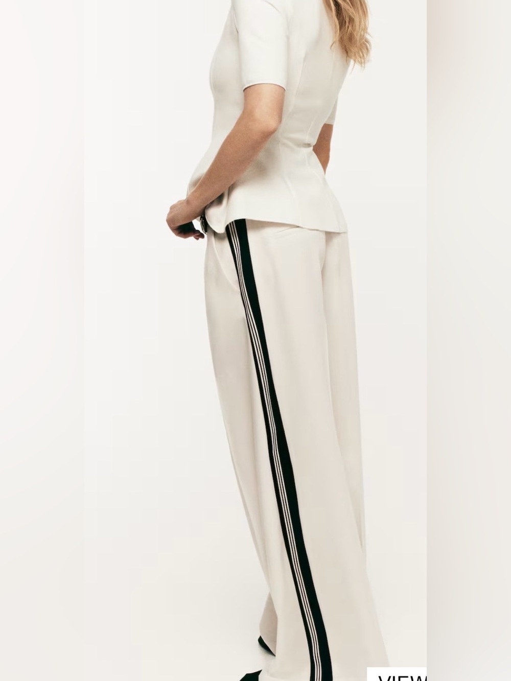H&M White Wide-Leg Track Trousers with Black Side Stripe
